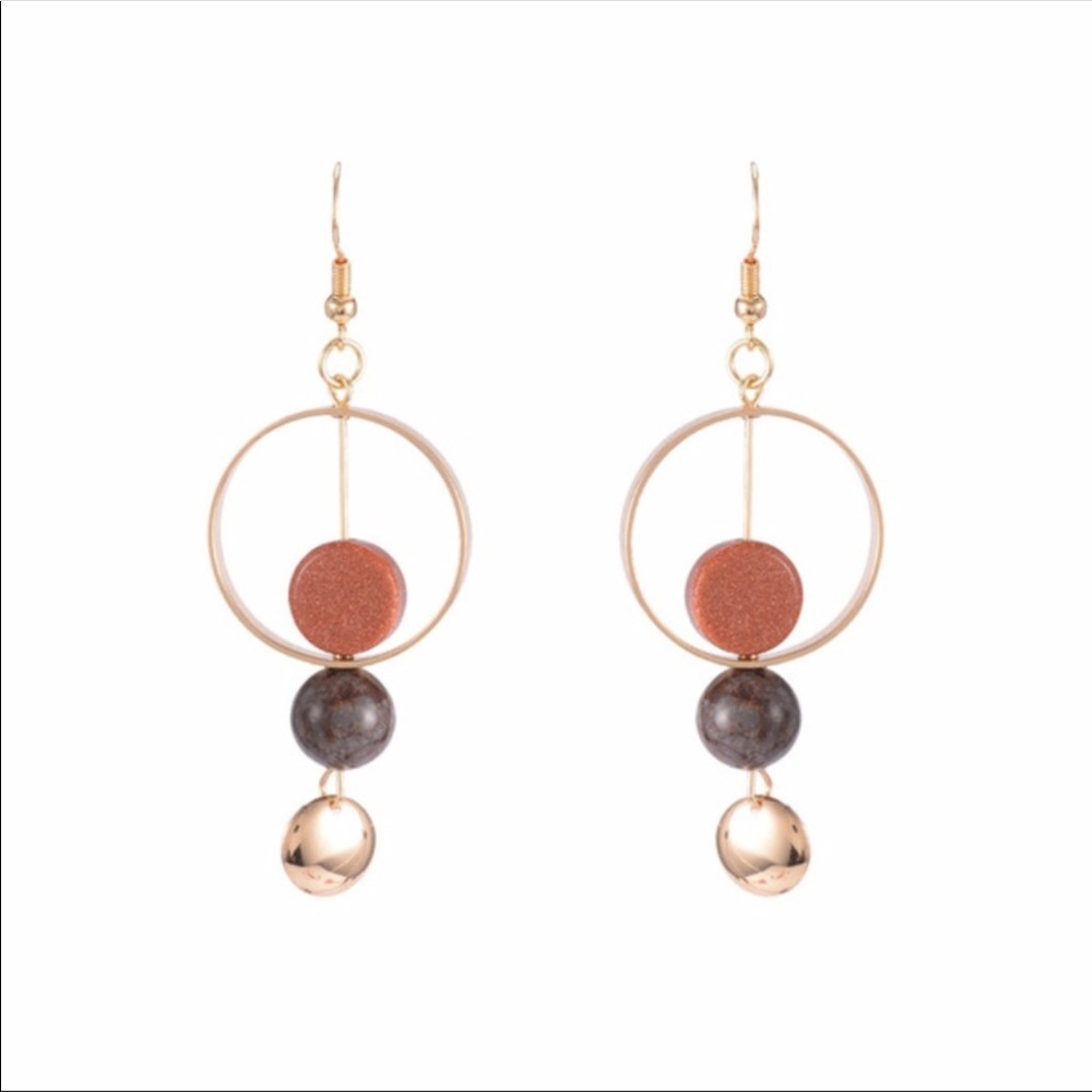 Pendant Earrings Gold Hoops w/ Marbled Stones